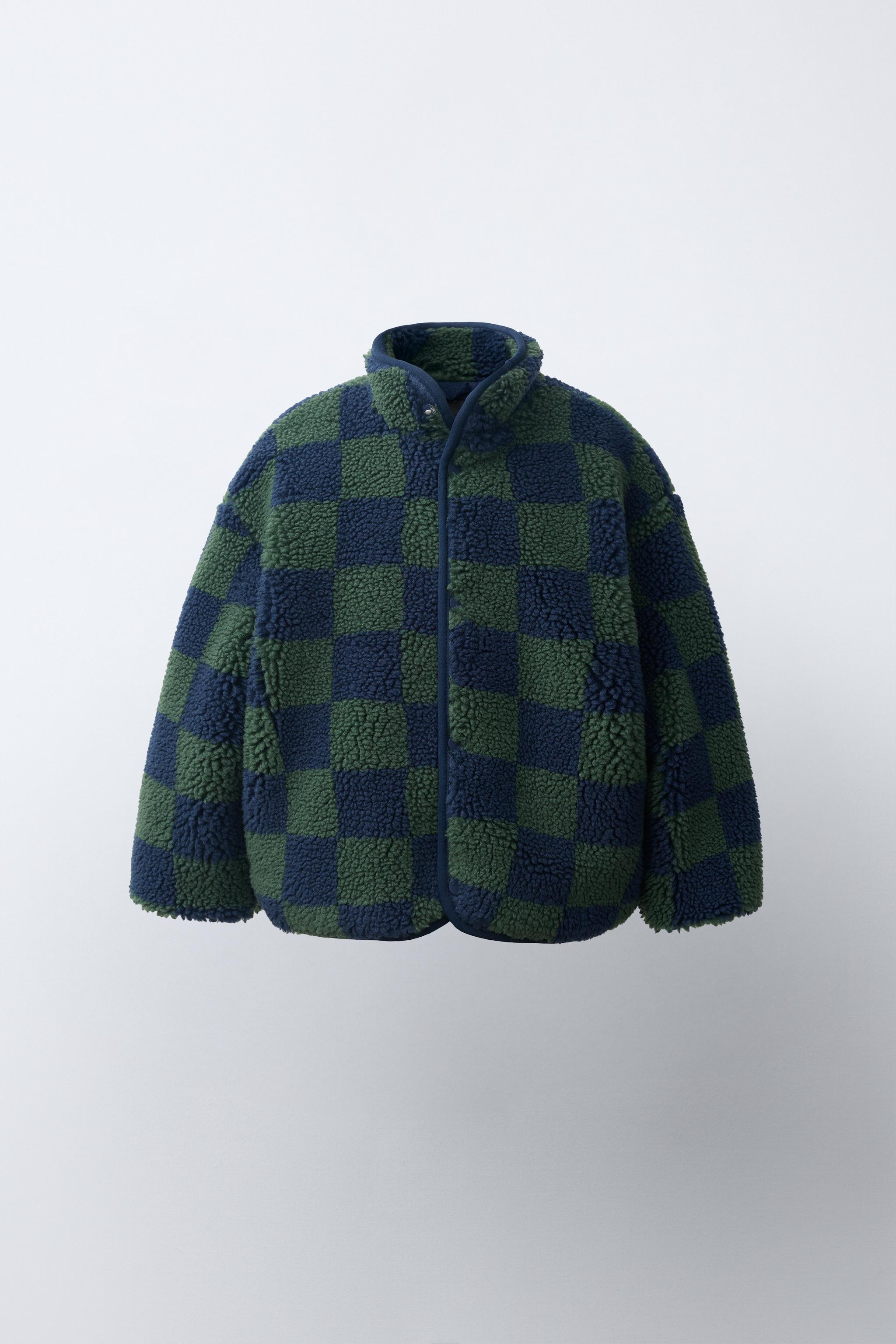BLOUSON EFFET MOUTON À CARREAUX DAMIER